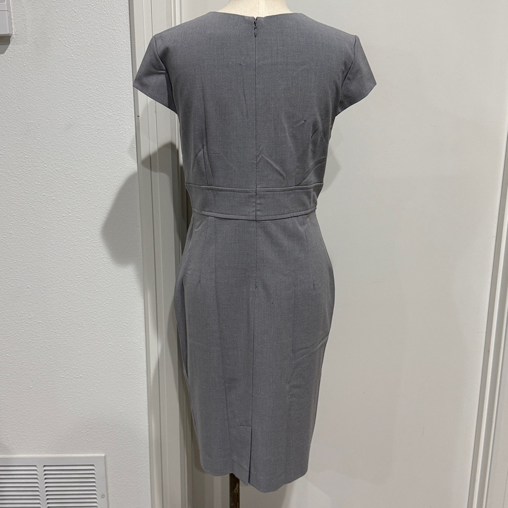 Sandra Darren Gray Cap-Sleeve Bow Front Dress – Size 12 - Picture 5 of 12